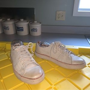 Men’s 9 FRYE Leather Sneakers Natural Low Lace Up Casual Walking Shoes 3481161